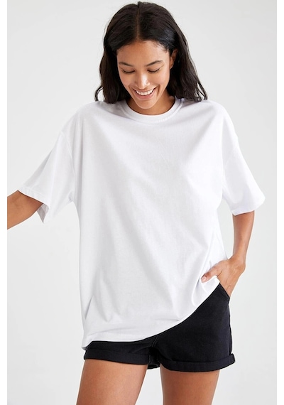 Startmore Oversize Fit Pamuklu Kısa Kollu Basic Tişört Beyaz