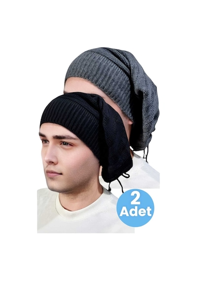 Uniquetrenders 2'li Erkek Kışlık Triko Örgü Bere Ve Boyunluk Füme-siyah Füme - Siyah