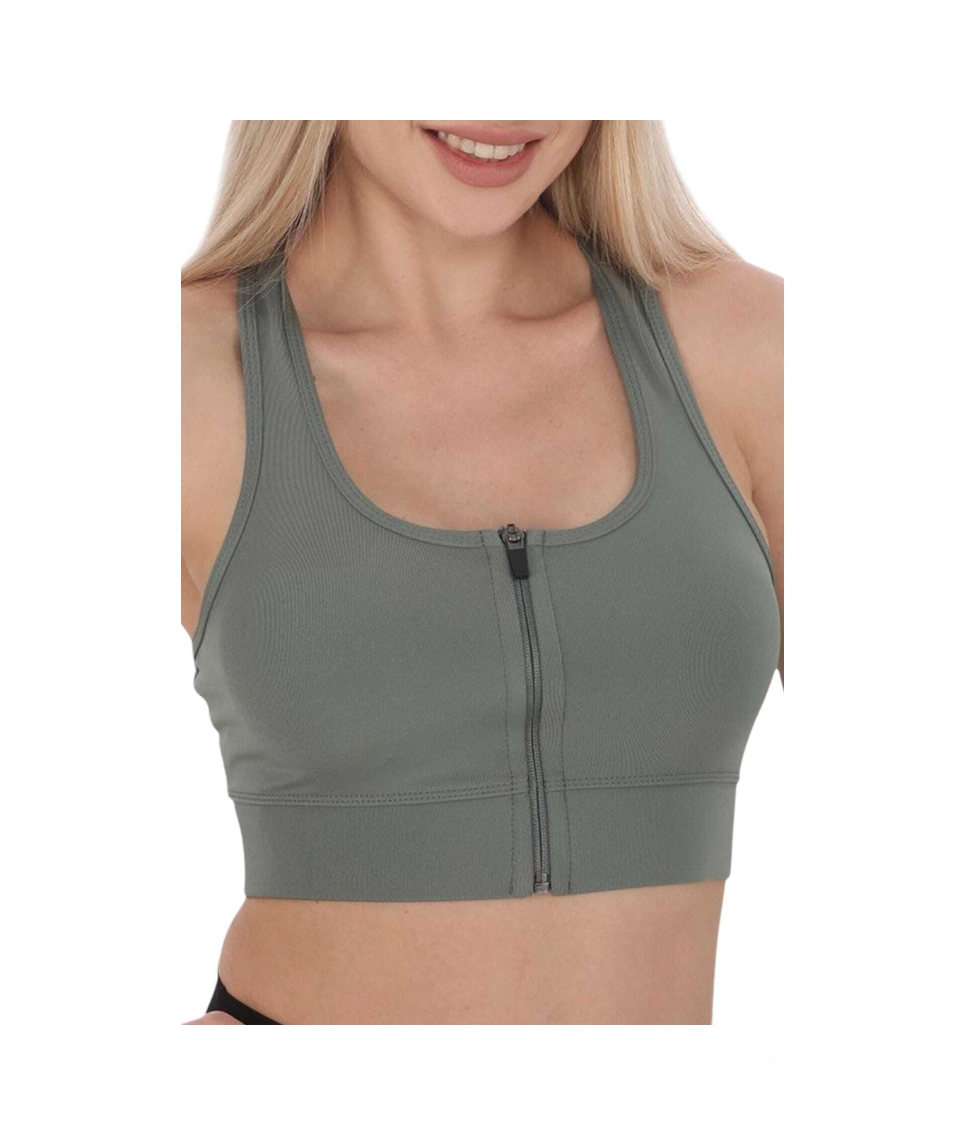 Tezzgelsin Kadın Fermuarlı Sporcu Crop Kadın Büstiyer Çağla Yeşili