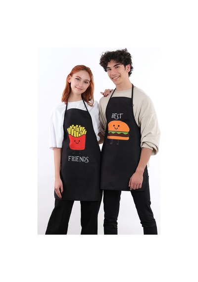 Beautiful İkili Paket Sıvı Geçirmez Su Geçirmez Mutfak Önlüğü Hamburger Siyah