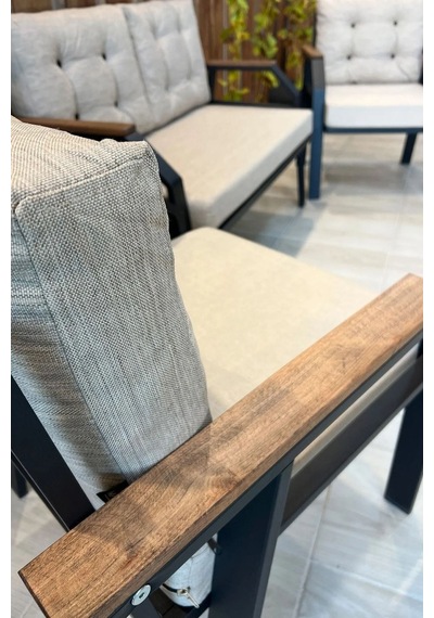 Ard & Garden 2 1 1 Balkon Takımı, Çay Seti, Metal Koltuk Takımı, Bahçe Takımı, Bahçe Mobilyası Bej