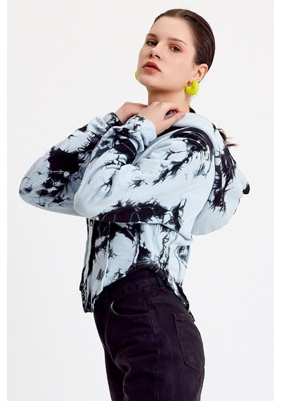 JAHR MARC Batik Yıkamalı Korseli Mavi Sweatshirt