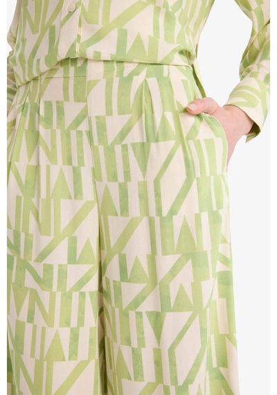 Defacto Wide Leg Geniş Bol Paça Desenli Viskon Pantolon D9757ax25smgn1146 Yeşil