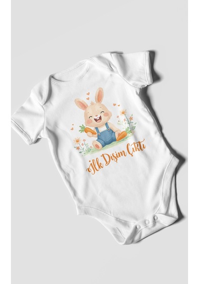 Morivokids İlk Dişim Çıktı Kısa Kollu Bebek Body %100 Pamuk Zbn119-kk Beyaz