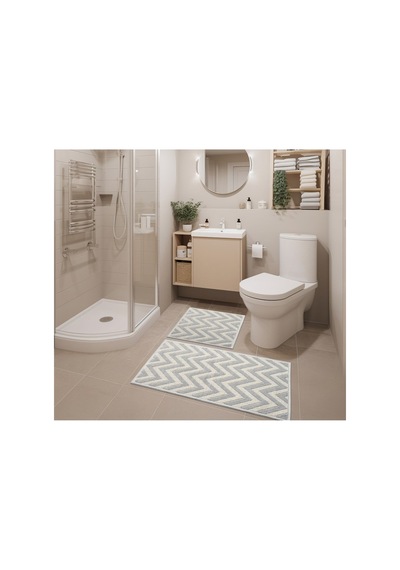 2 Li Bukle Banyo Takımı Banyo Tekstili/modern/doğal/sade/şık Kaymaz Taban -794 Gray3