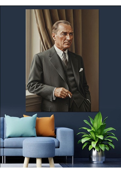 Takım Elbiseli Mustafa Kemal Atatürk Portresi Dekoratif Kanvas - Mdf Ahşap Tablo