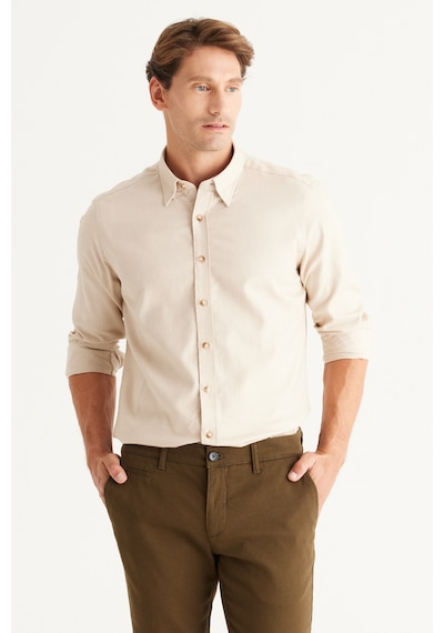 AC&Co / Altınyıldız Classics Erkek Bej Slim Fit Dar Kesim Gizli Düğme Yaka %100 Pamuk Gömlek Bej AC&Co / Altınyıldız Classics Erkek Bej Slim Fit Dar Kesim Gizli Düğme Yaka %100 Pamuk Gömlek Bej