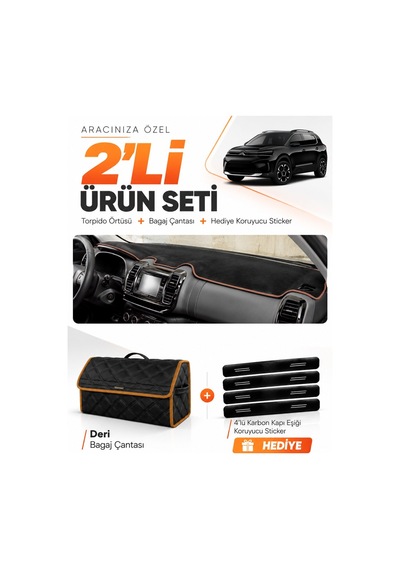 E-biz Cıtroen C5 Aircross 2018-2026 Uyumlu Torpido Örtüsü + Deri Çanta - Siyah-kahverengi - Cı014