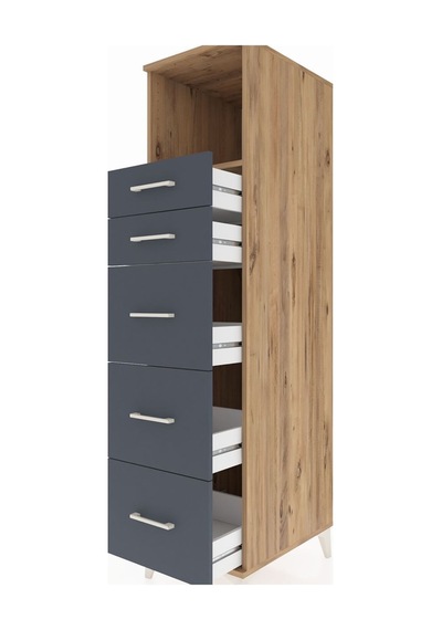 Kronos Dolap Tek Raflı 5 Çekmeceli 44x59x182 Çam-antrasit Atlas Çam