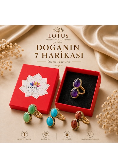 Premium Doğal Taşlı Bronz Yüzük Koleksiyonu Aventurin, Firuze & Lapis Lazuli Tasarım Yüzük Pembe