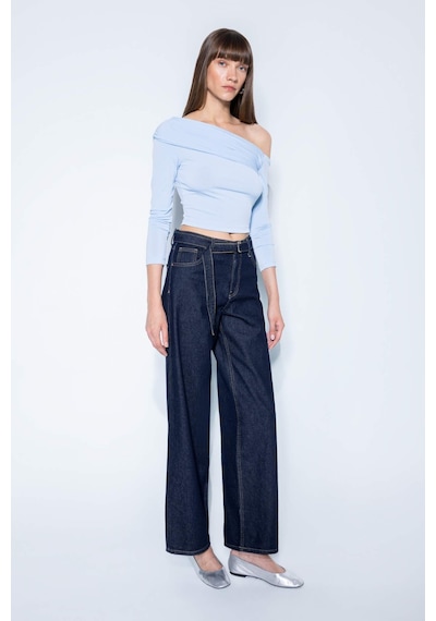 Defacto Slim Fit Omuzu Açık Basic Düz Uzun Kollu Bluz D4559AX24AUBE745 Mavi Defacto Slim Fit Omuzu Açık Basic Düz Uzun Kollu Bluz D4559AX24AUBE745 Mavi