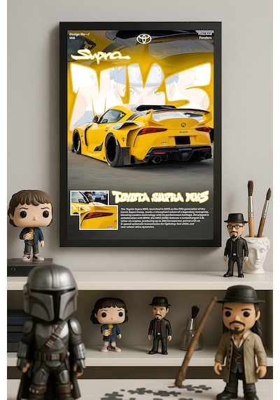 Toyota Supra Mk5 Siyah Ahşap Çerçeveli Poster, Dekoratif Araba Duvar Tablosu
