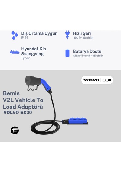 Bemis V2l Vehicle To Load Elektrikli Araç Uyumlu 3 Lü Priz Uzatma Adaptörü 3 Metre Volvo Ex30 1