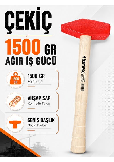 Byhanex Hnx-2716 Çekiç 1500 Gr 1,5 Kg Ahşap Saplı Ağır İş Çekici