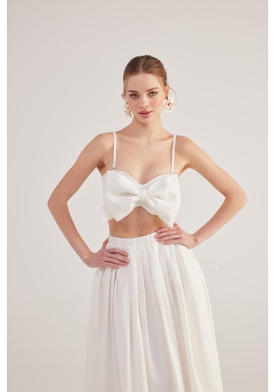 Holly Lolly Kurdele Görünümlü Crop Jazmin Bluz Beyaz