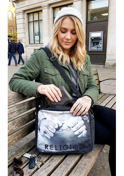 Religion Uk Kanvas Unisex Messenger Postacı Omuz Çantası Koyu Gri