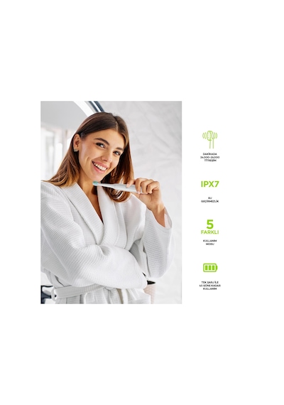 Polosmart Pbs520 5 Mod Şarjlı Diş Fırçası Ipx7 Su Geçirmez 4 Yedek Başlık Type-c Girişli Beyaz Şarjlı