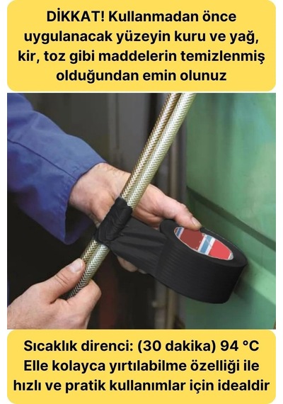 Vege - 3 Adet Siyah - Tamir Yalıtım Bantı , Duct Tape Tamir, Hobi, Ağır Ambalaj - 5cm X 10mt - 683188600