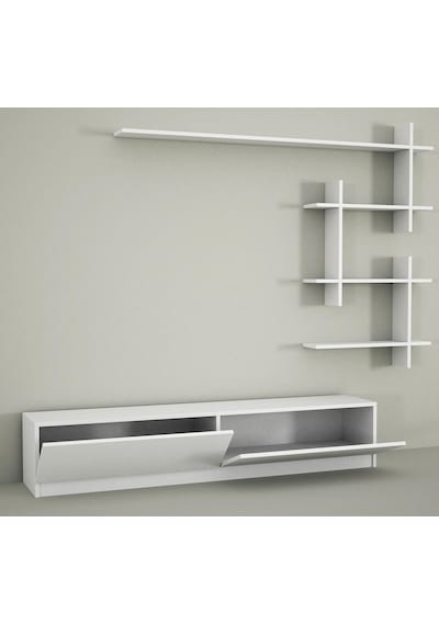 Dekorister Ahenk Duvar Raflı Tv Ünitesi Beyaz