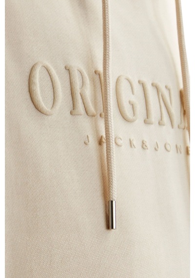 Jack & Jones Erkek Kapüsonlu Gögüs Logo Baskili Sweatshirt Beyaz