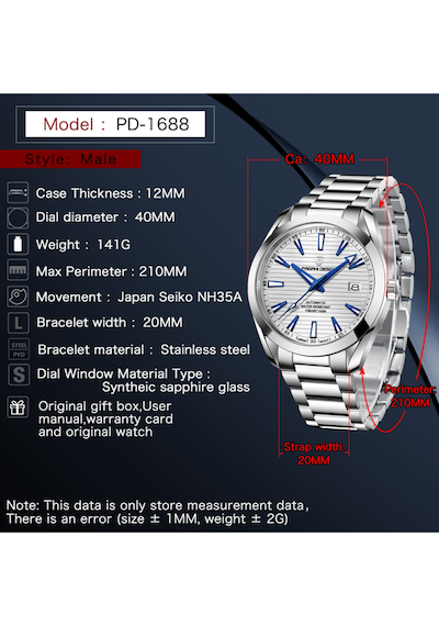 Pagani Design Pd-1688 Aqua Terra Erkek 40mm Retro Japonya Nh35a Otomatik Mekanik 100m Su Geçirmez Safir Çelik Saat Beyaz Diğer