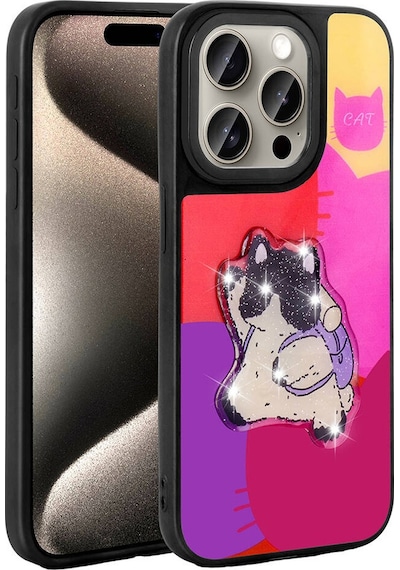 Apple Uyumlu iPhone 15 Pro Max İle Kılıf Parlayan Kabartmalı İkonik Figürlü Silikon Kapak