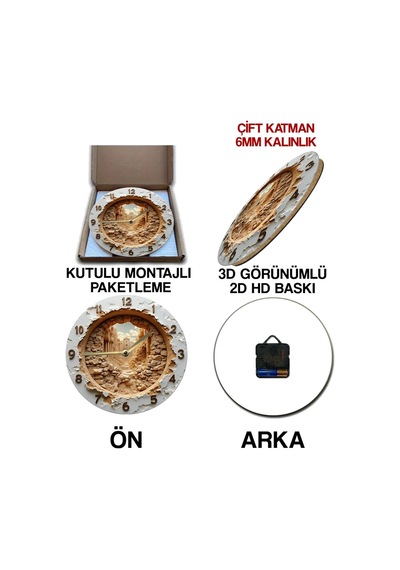 Sessiz Yuvarlak Ahşap Duvar Saati, Kuvars Hareketli 3d Görünümlü 2d Saat Sdw077 Renkli