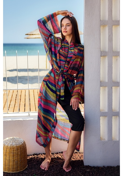 Remsa Mayo Remsa Tesettür Mayo Üzerine Tek Kaftan Kimono Pareo Siyah03 Rp022 Puket Siyah03