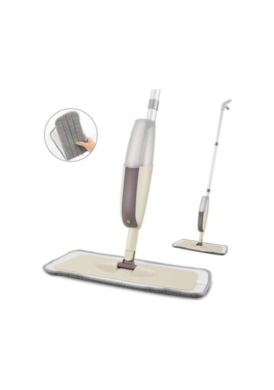 Microfiber Bezli Deterjan Hazneli Sprey Mop Bej + 2 Yedek Bez