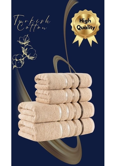 Banyo Havlu Seti 4 Lü Bale Premium - 70x140cm X2 / 50x90cm X2 Bej