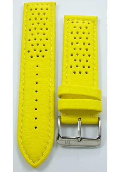 Bizon Sarı Deri Saat Kordonu 22mm Delikli Spor Saat Kayışı Dikişl