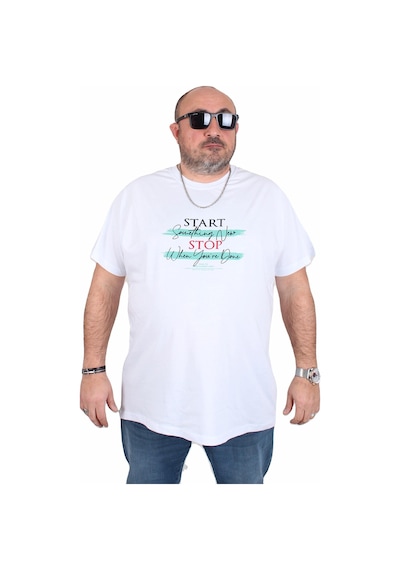 Moc Grande Mocgrande Erkek Büyük Beden Sıfır Yaka Tişört Start Stop 25178 Beyaz Beyaz