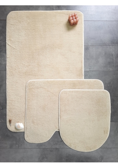 Ultrasoft Düz Vizon 3 Lü Banyo Halısı Paspası Kaymaz Deri Taban M vizon