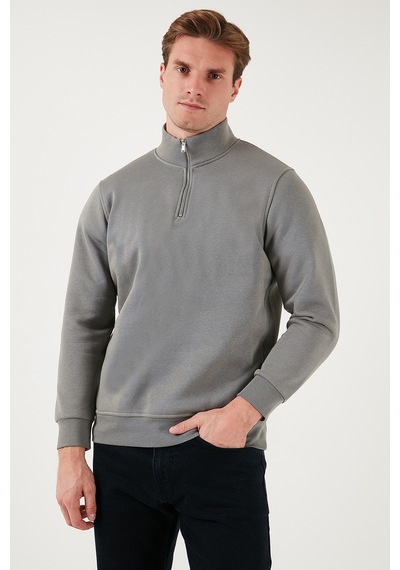 Buratti Pamuklu Regular Fit Yarım Fermuarlı Dik Yaka Erkek Sweat 59052592 Açık Haki