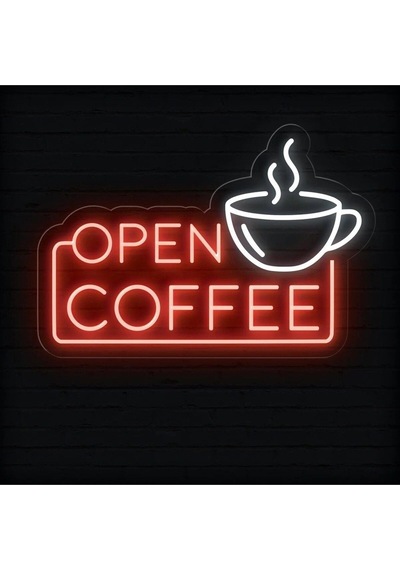 Open Coffee Yazılı Ve Şekilli Neon Tabela Kırmızı