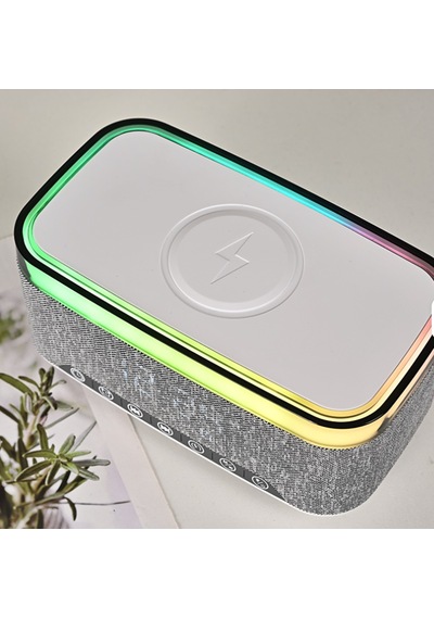 Rgb Işıklı Bluetooth Hoparlör - Dijital Saat, Kablosuz Şarj Ve Çok Renkli Led Aydınlatma