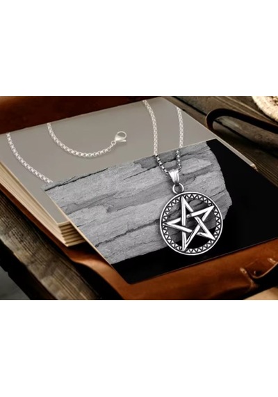 Aslanmaz Çelik Pentagram Yıldızı Kolye Gümüş