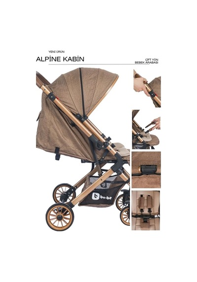 Mutlu Be-be Alpine Kabin Gold Çift Yönlü Bebek Arabası Hafif, Katlanabilir, Doğumdan İtibaren