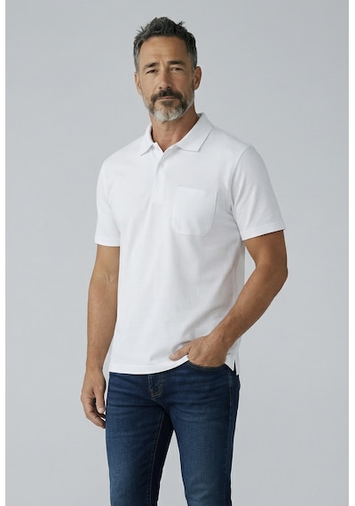 Erkek Yakalı Cepli Pike Lacoste Kumaş Beyaz Baba Tshirt