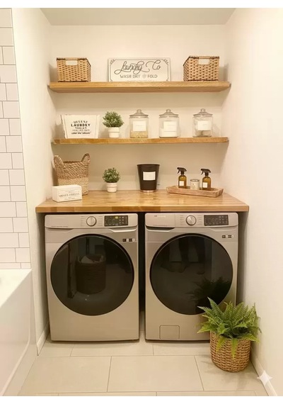 %100 Masif Ahşap Çamaşır Makinesi Ve Kurutma Makinesi Üstü Ve Duvar Rafları 120x60cm 30934803