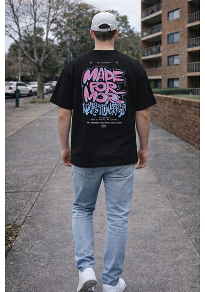 Herkesemoda Made For More Yazı Detaylı Basic T-shirt Siyah