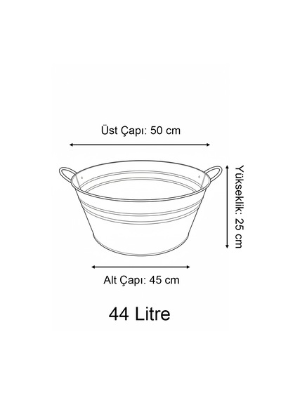 44 Litre Çok Amaçlı Metal Leğen - Dekoratif Buz Kovası, Saksılık Ve Şömine Odunluk 50 Cm Çap Renksiz