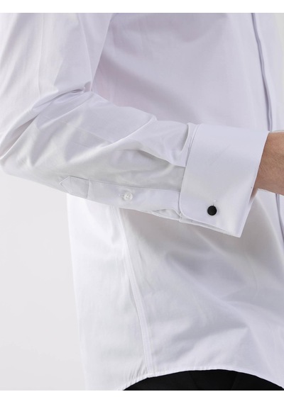 Dufy Beyaz Erkek Slim Fit Ata Yaka Duble Manşetli Kol Gömlek - 94418 Beyaz