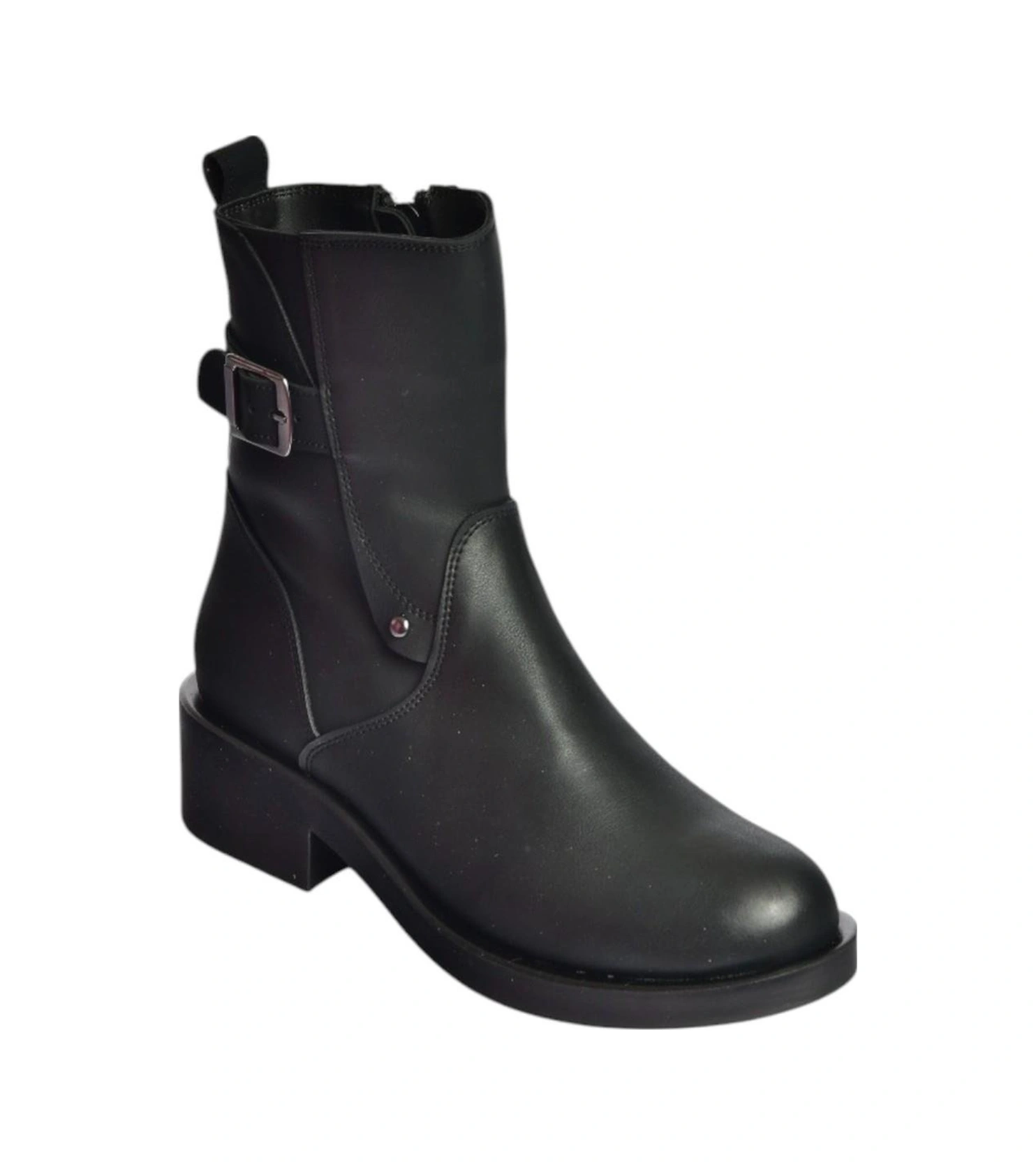 Fox Shoes V674121309 Siyah Alçak Topuklu İçi Tüylü Kadın Bot Siyah-Suni Deri