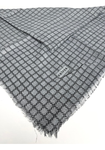 Eripek Desenli Flamalı Keten Eşarp- 06112 Haki-gri