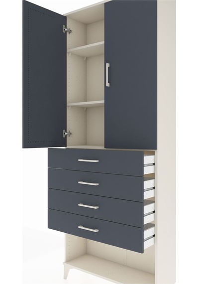 Arges Dolap 3 Raflı 4 Çekmeceli 2 Kapaklı 88x30x221 Aytaşı-antrasit Aytası