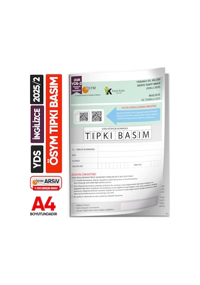 Yds İngilizce 2025/2 Temmuz Yabancı Dil Sınavı ÖSYM Tıpkı Basım Çıkmış Soru Deneme Kitapçığı
