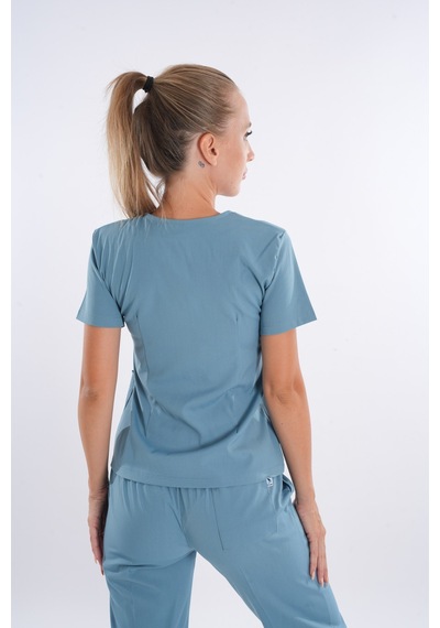 Cool Petrol Lily Model Fermuarlı Soft Likra Doktor Hemşire Forma 001