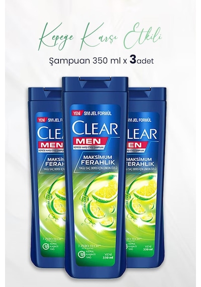 Clear Men Kepeğe Karşı Etkili Şampuan Maksimum Ferahlık Limon Özlü 3 x 350 ML