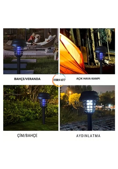 2 Adet 2'si 1 Arada Solar Şarjlı Uv Işıklı Sinek Öldürücü + Bahçe Aydınlatma Süs Işığı & Toprağa Saplamalı